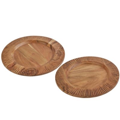 Fitz and Floyd Caleb Set of 2 Natural Charger, Acacia Wood, Brown