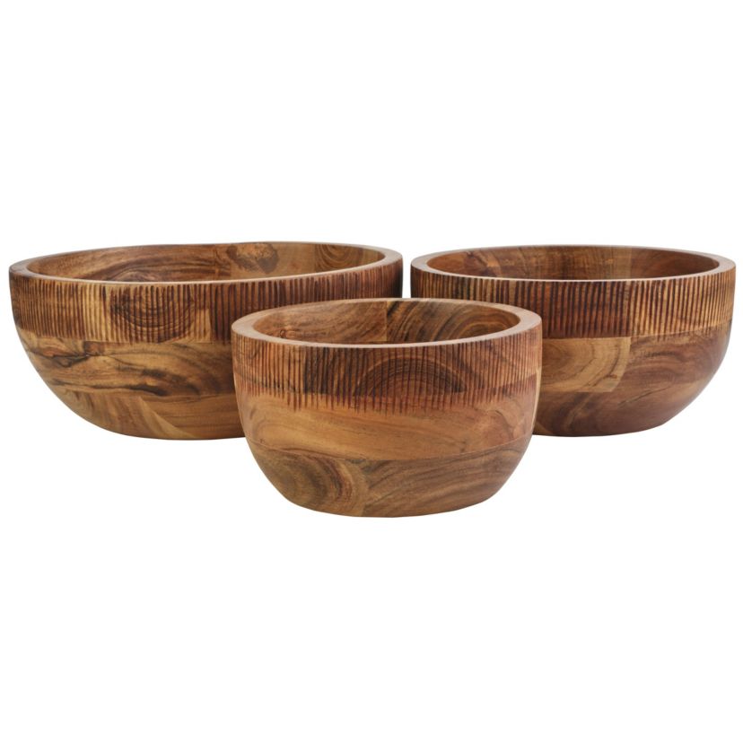 Caleb Set of 3 Natural Serve Bowls, Acacia Wood