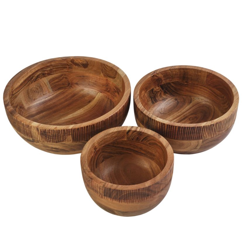 Caleb Set of 3 Natural Serve Bowls, Acacia Wood