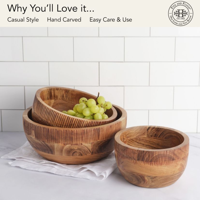 Caleb Set of 3 Natural Serve Bowls, Acacia Wood