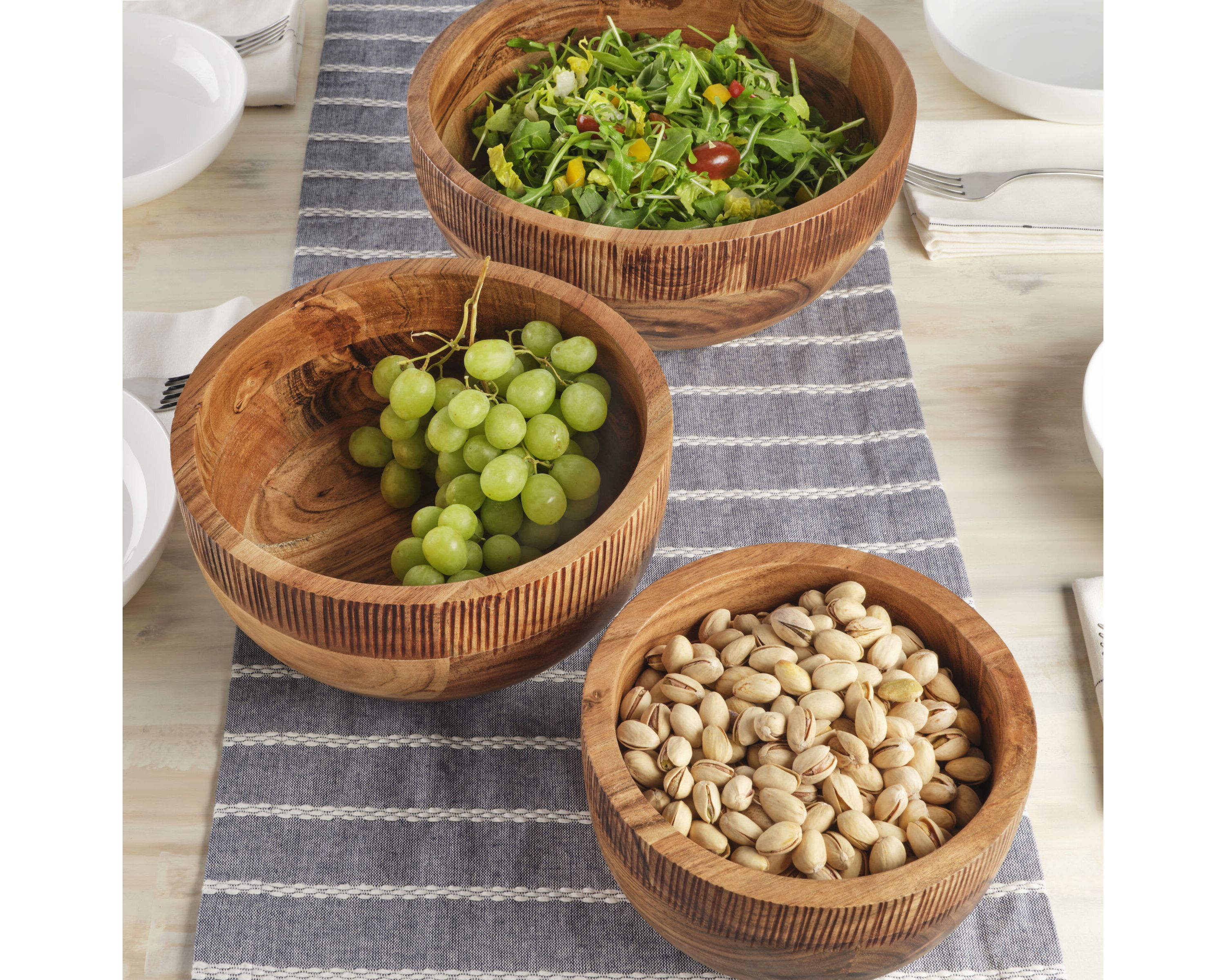 Caleb Set of 3 Natural Serve Bowls, Acacia Wood