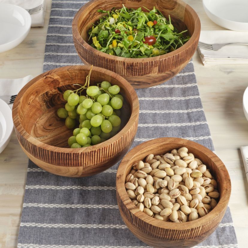 Caleb Set of 3 Natural Serve Bowls, Acacia Wood