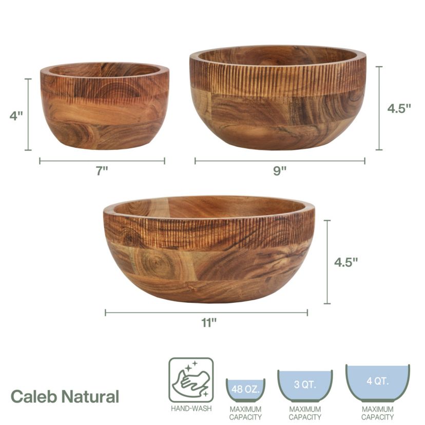Caleb Set of 3 Natural Serve Bowls, Acacia Wood