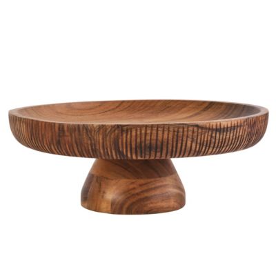 Caleb Natural Cake Foot Server, Acacia Wood