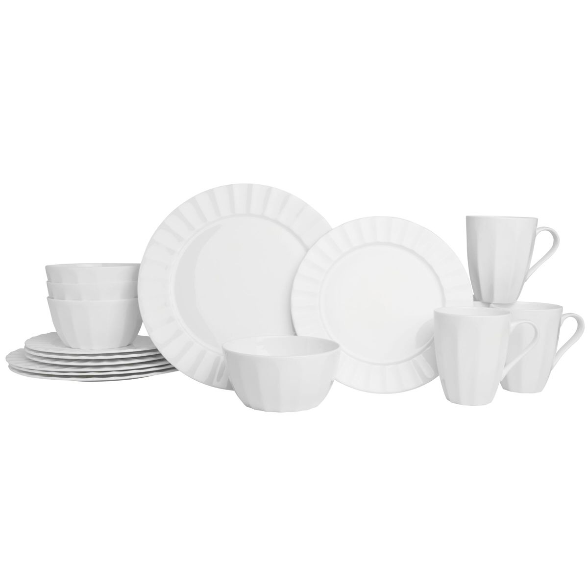 Nevaeh White Fluted 16-Piece Dinnerware Set, Service for 4