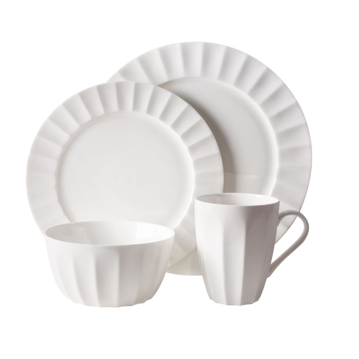 Nevaeh White Fluted 16-Piece Dinnerware Set, Service for 4