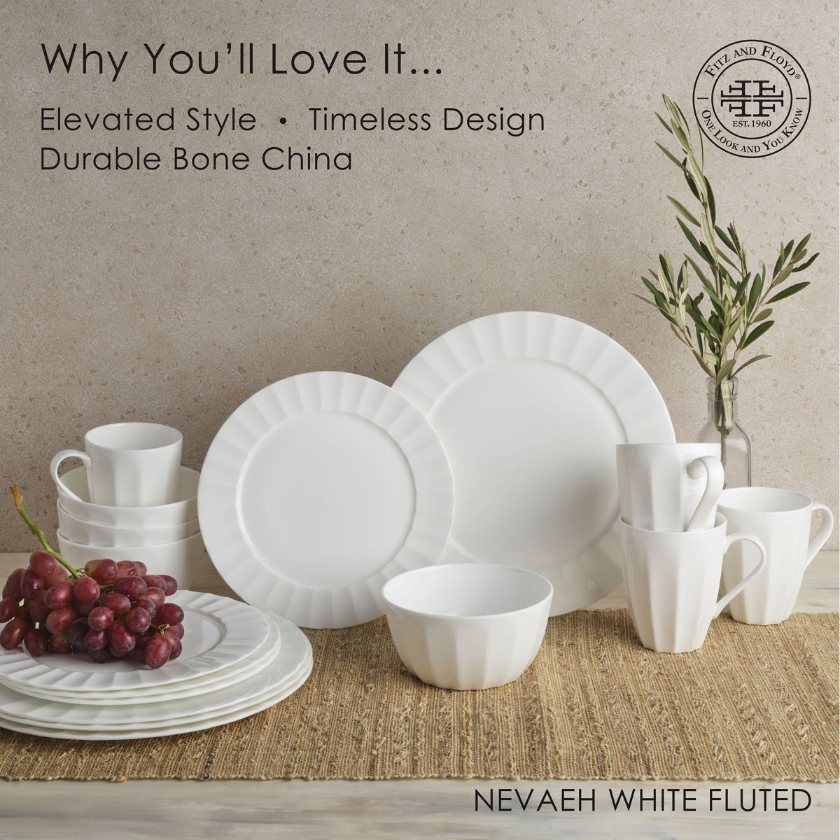 Nevaeh White Fluted 16-Piece Dinnerware Set, Service for 4