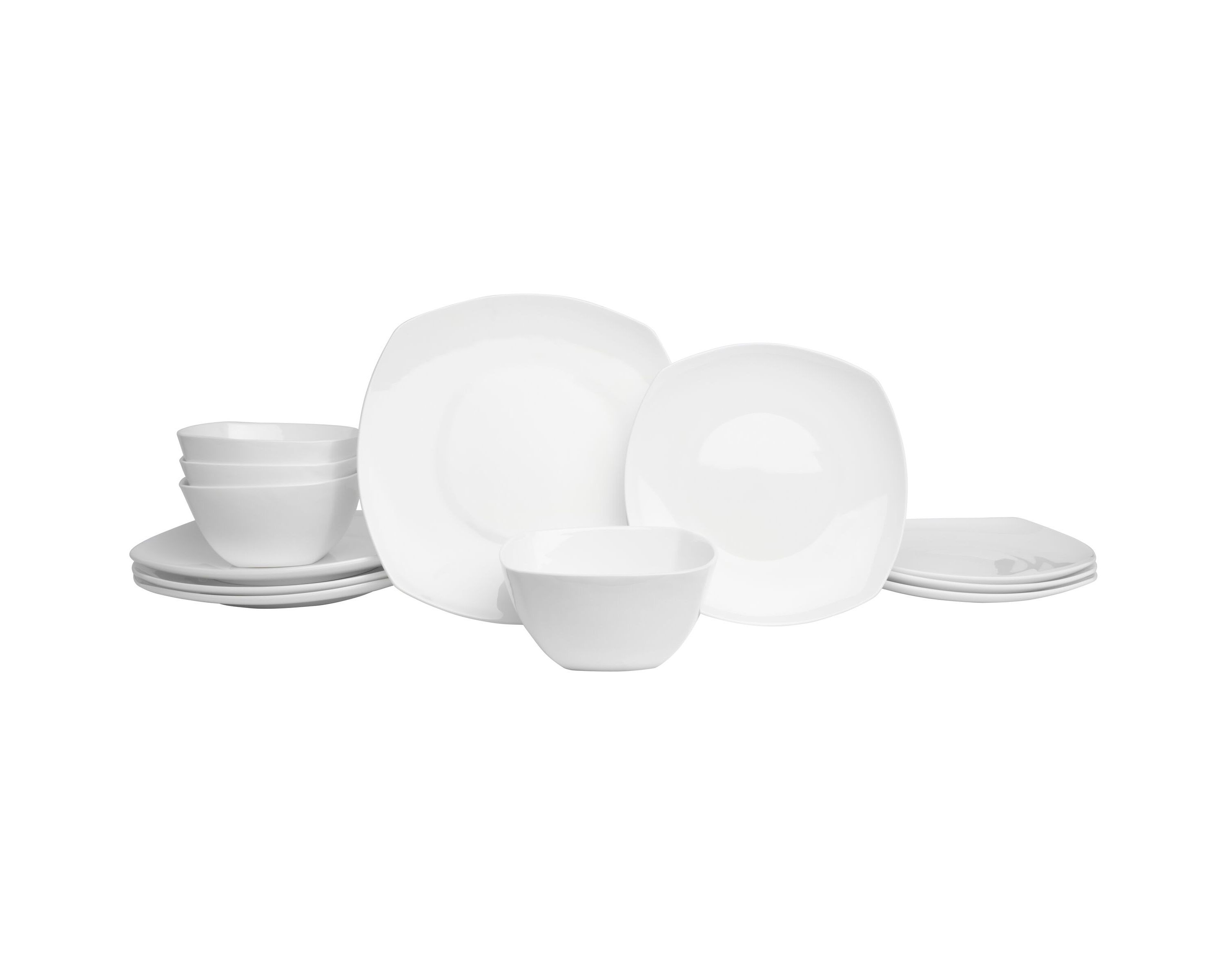 Nevaeh White Soft Square 12-Piece Dinnerware Set, Service for 4