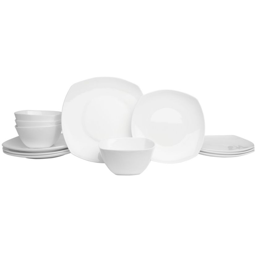 Nevaeh White Soft Square 12-Piece Dinnerware Set, Service for 4