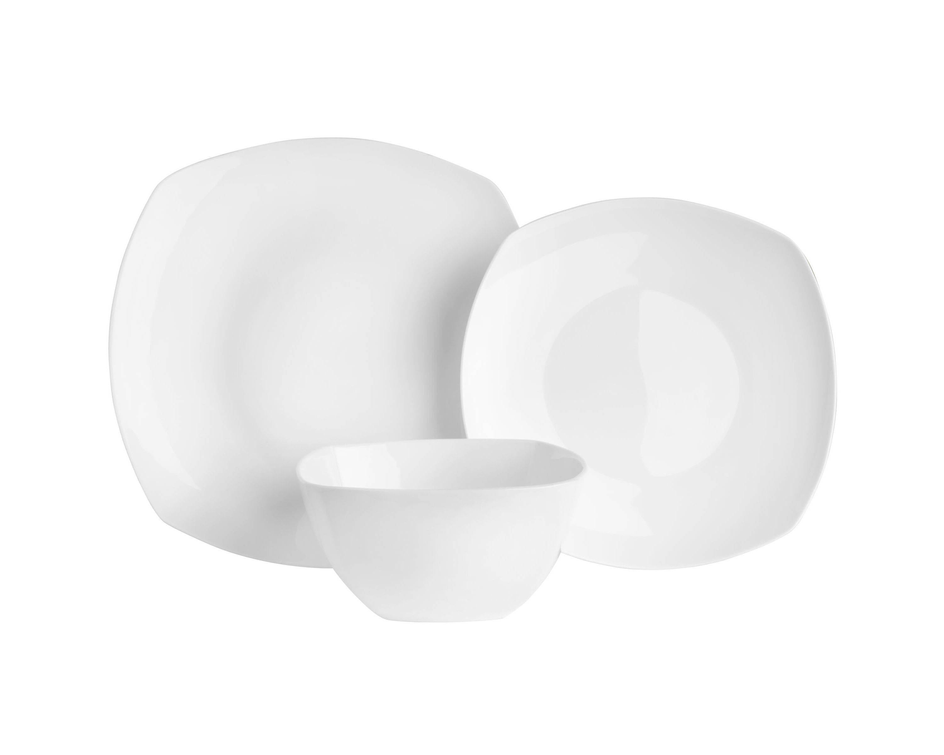 Nevaeh White Soft Square 12-Piece Dinnerware Set, Service for 4