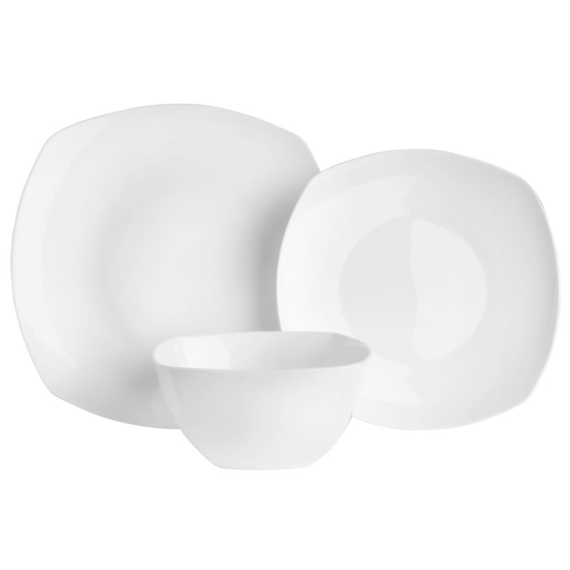 Nevaeh White Soft Square 12-Piece Dinnerware Set, Service for 4