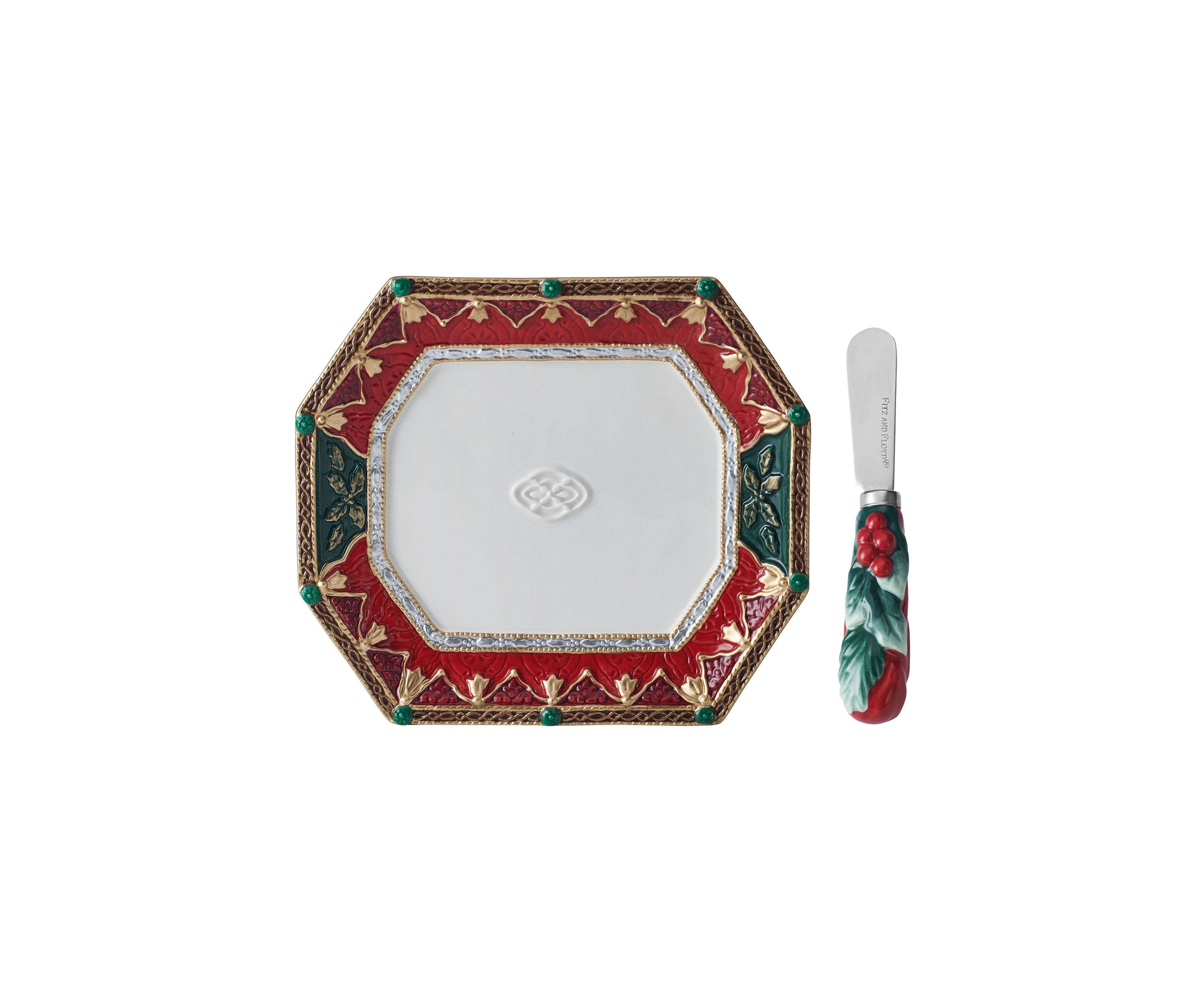 Noel Holiday Snack Plate with Spreader