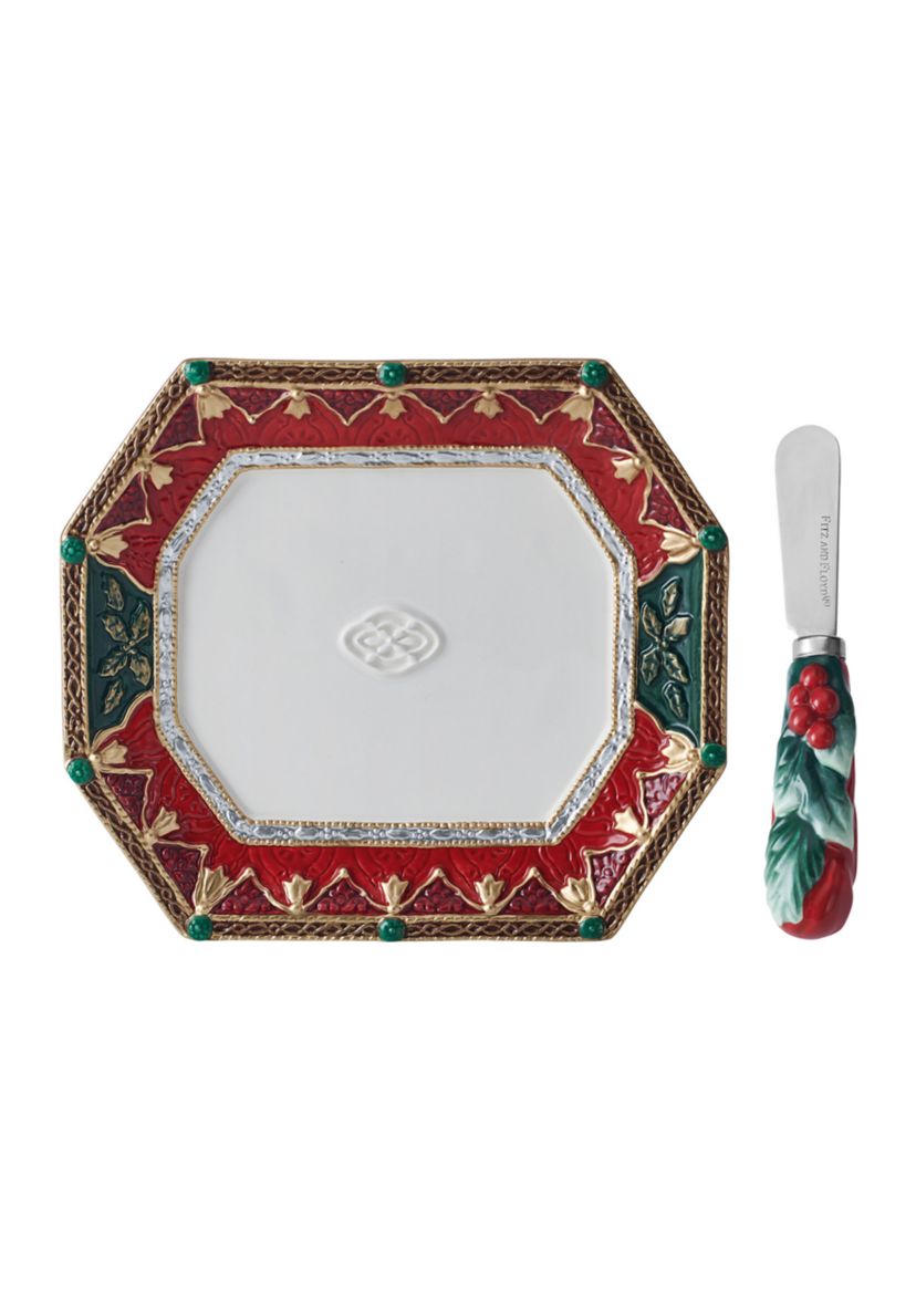 Noel Holiday Snack Plate with Spreader