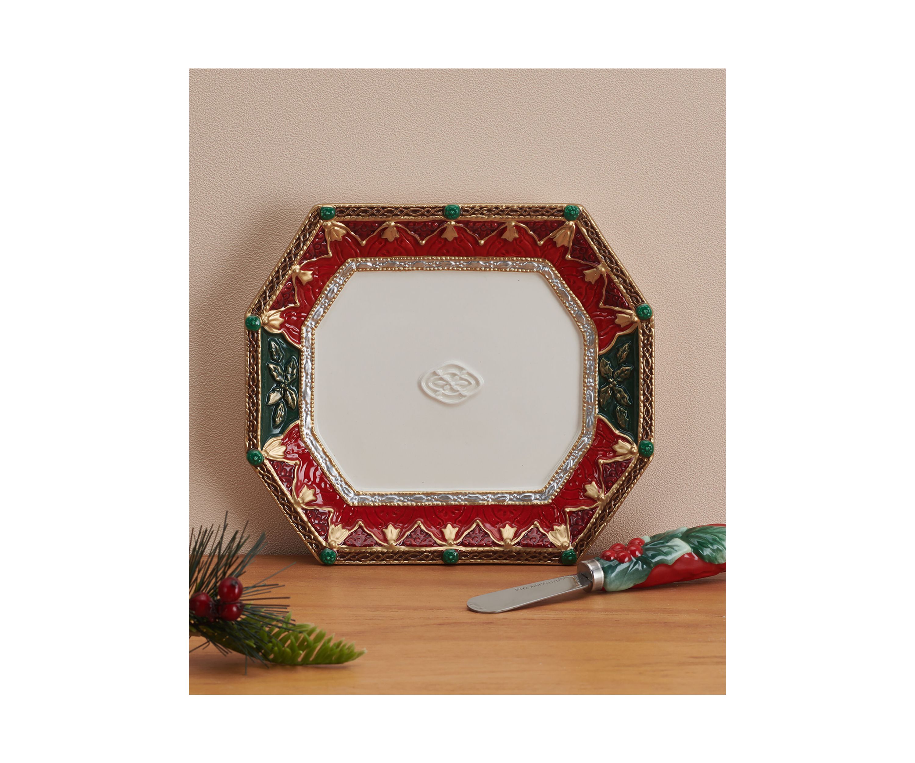 Noel Holiday Snack Plate with Spreader