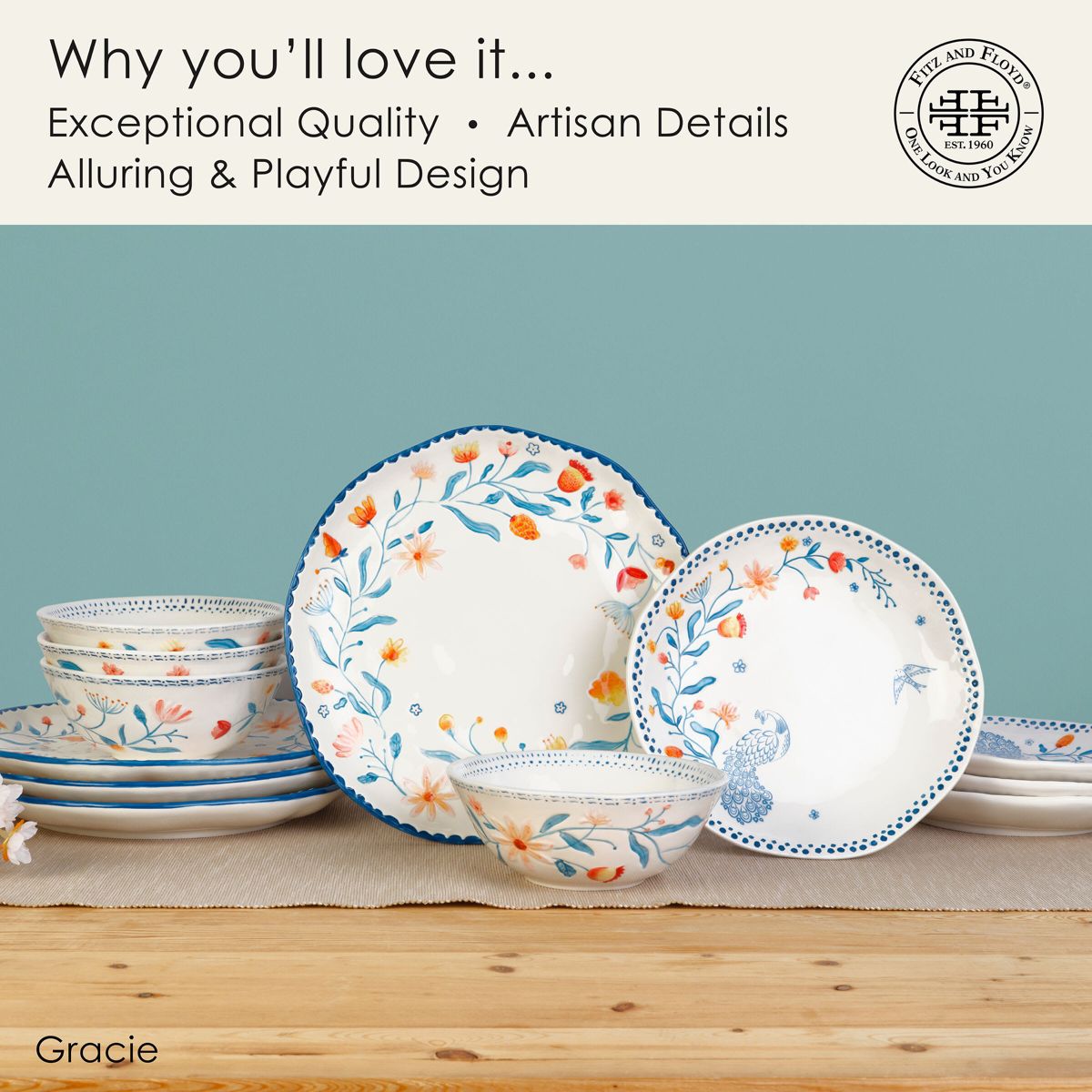 Gracie  12-Piece Dinnerware Set, Service for 4