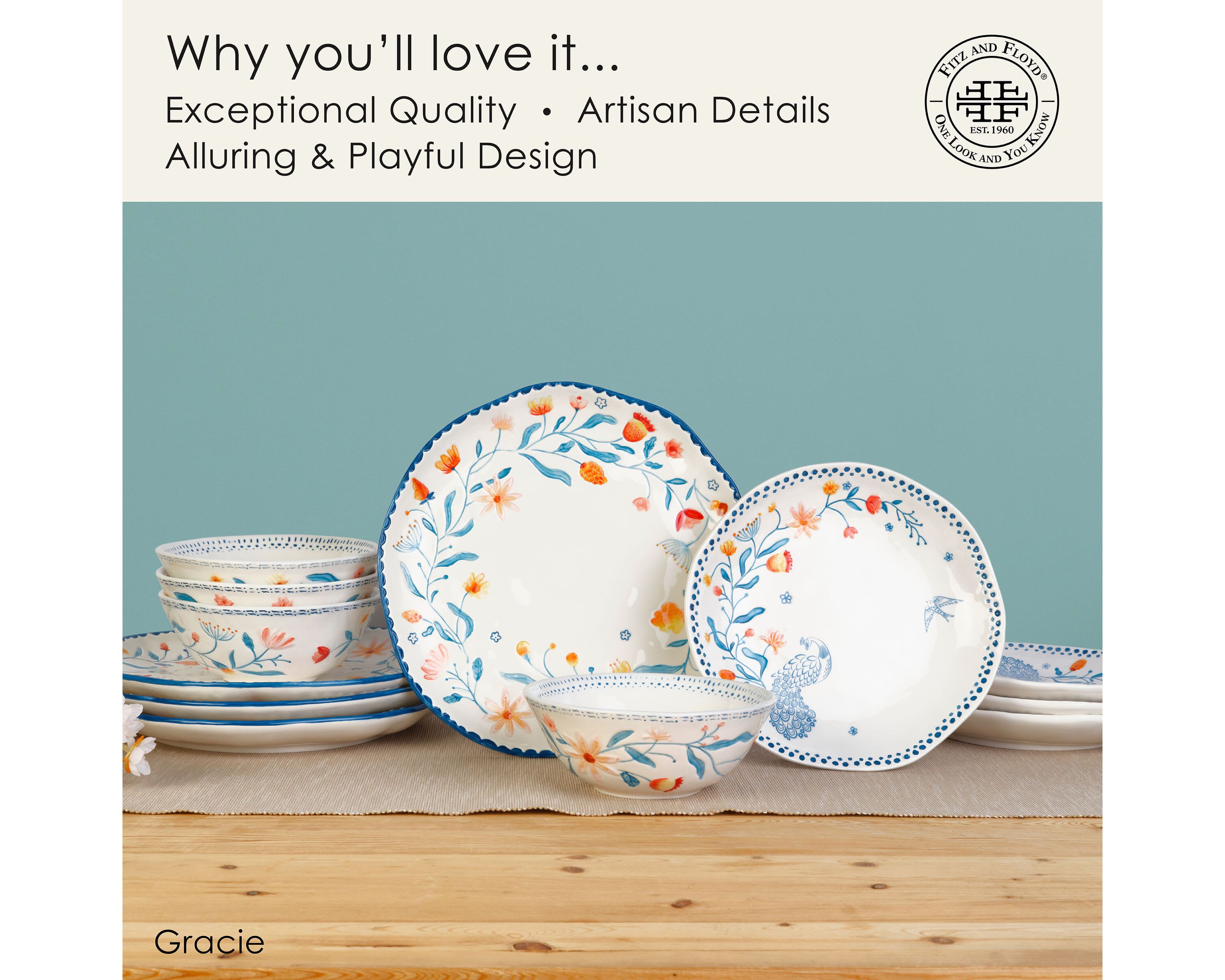 Gracie  12-Piece Dinnerware Set, Service for 4