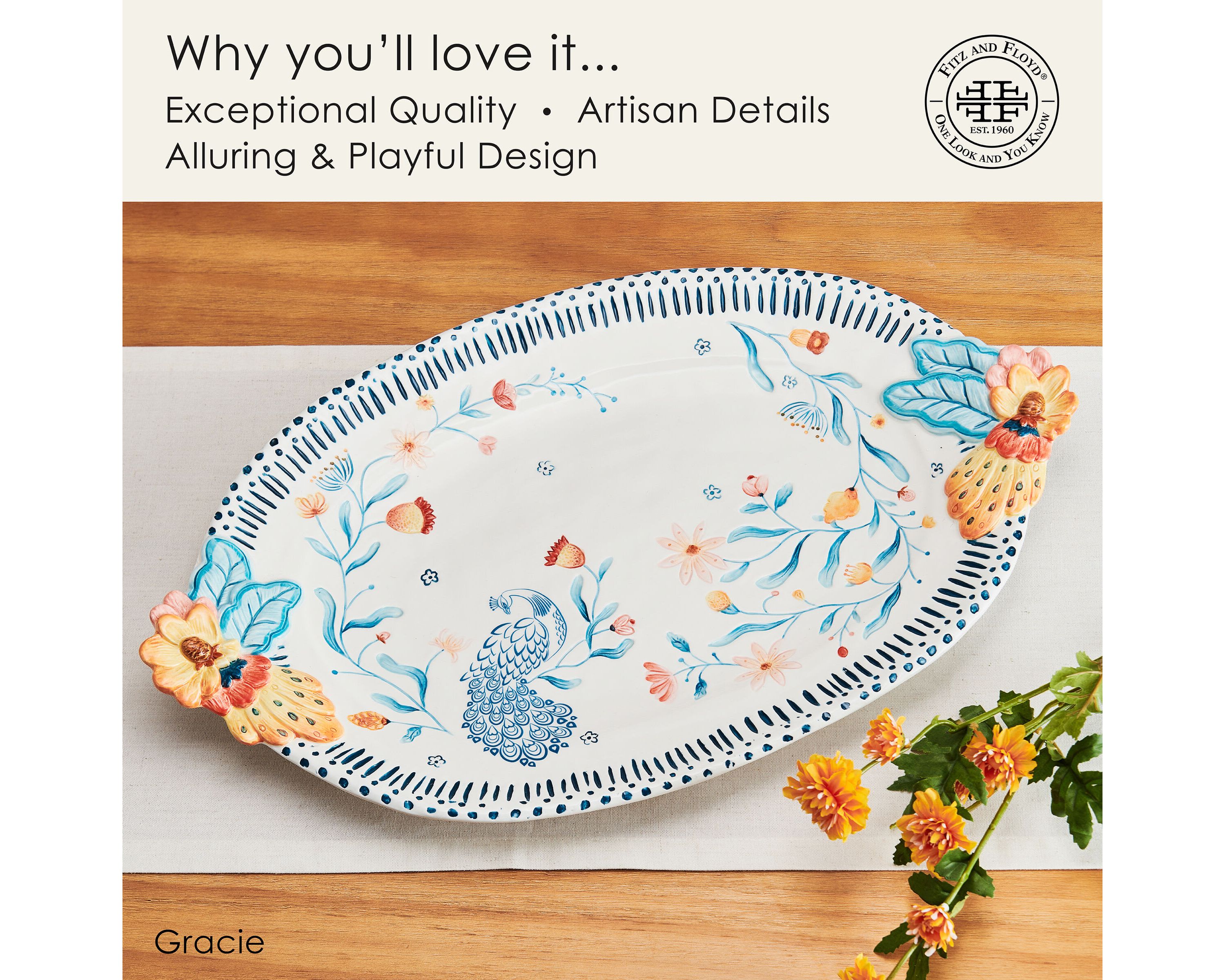 Gracie Platter with Handles, 19 inch