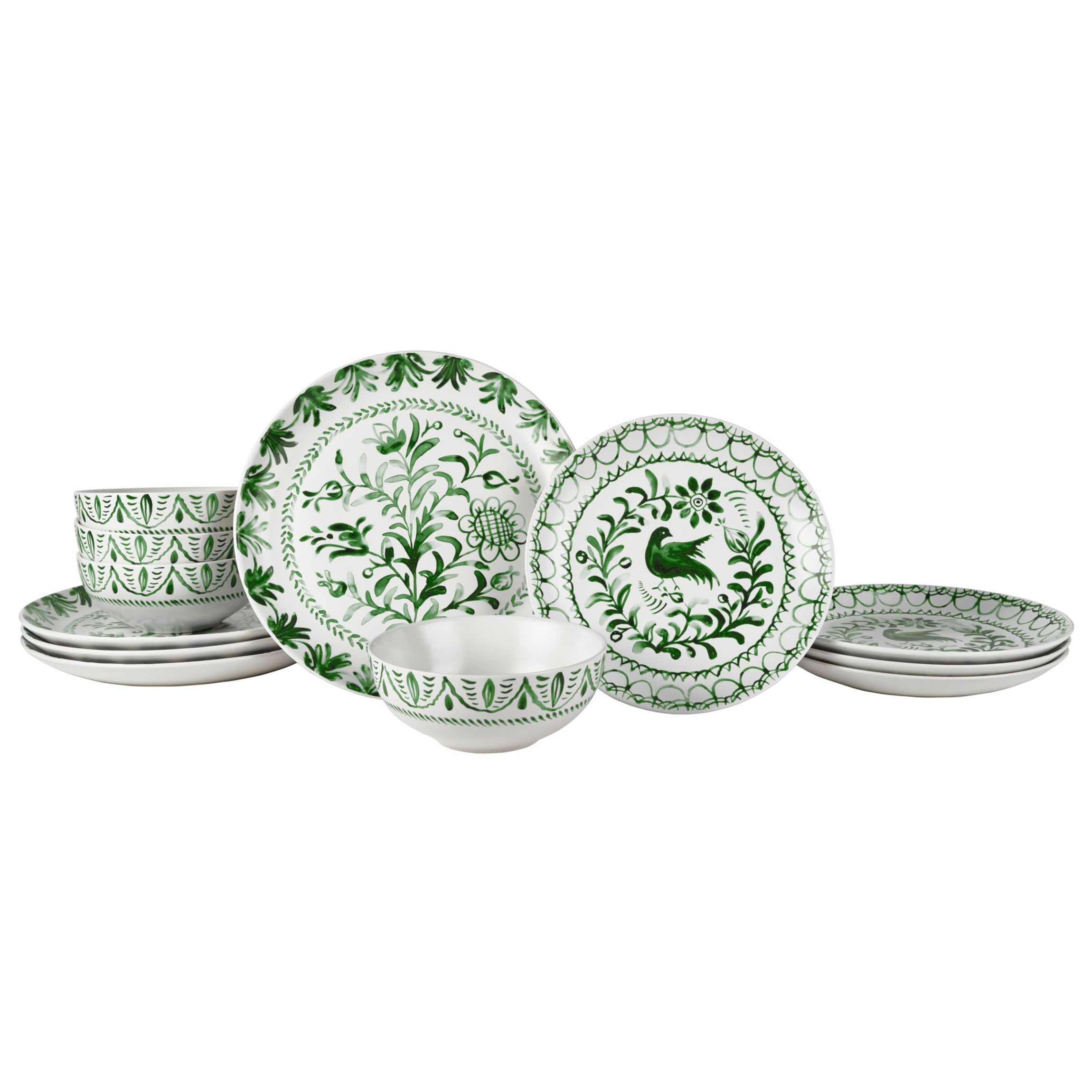 Sicily 12-Piece Dinnerware Set, Green, Service for 4