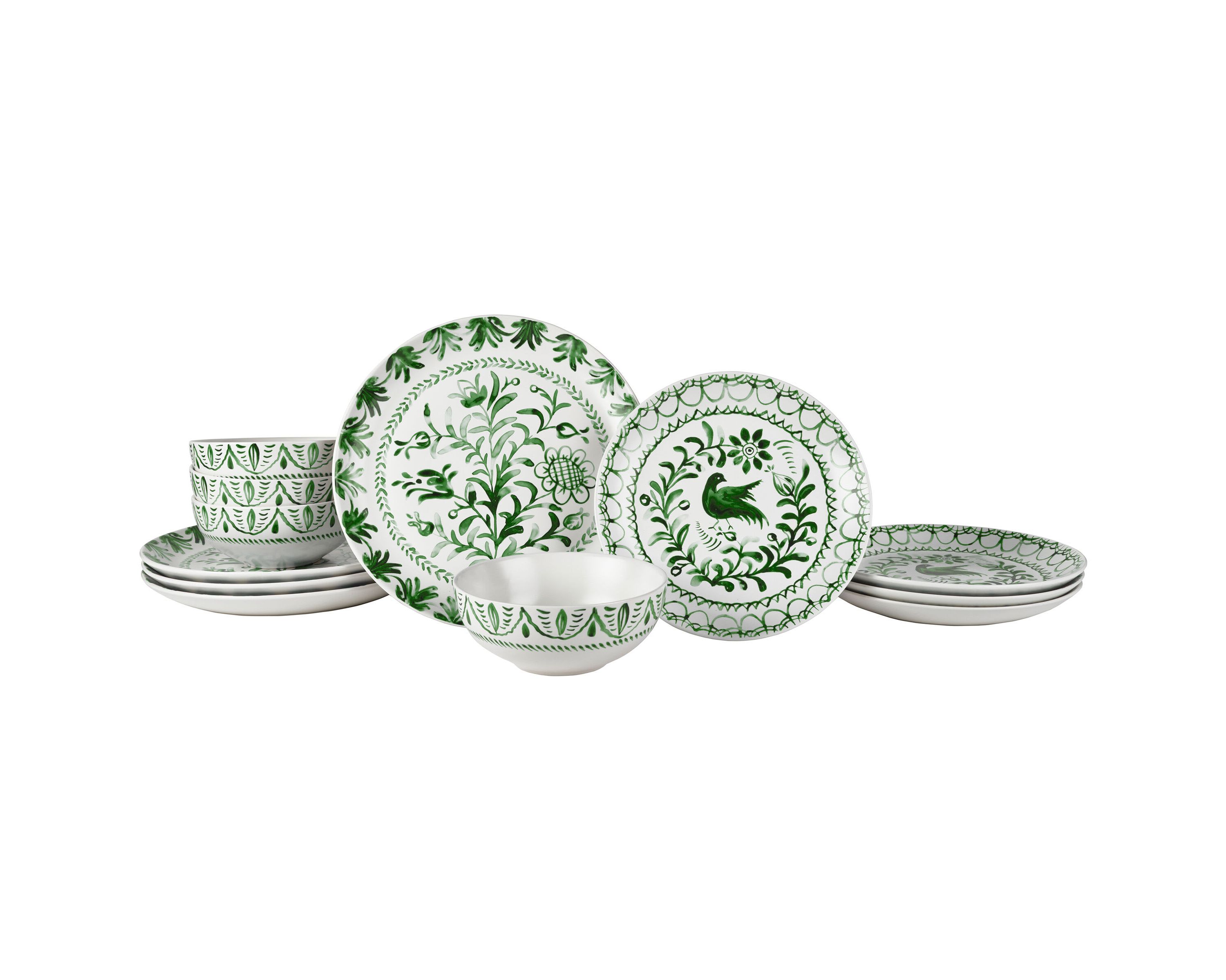 Sicily 12-Piece Dinnerware Set, Green, Service for 4