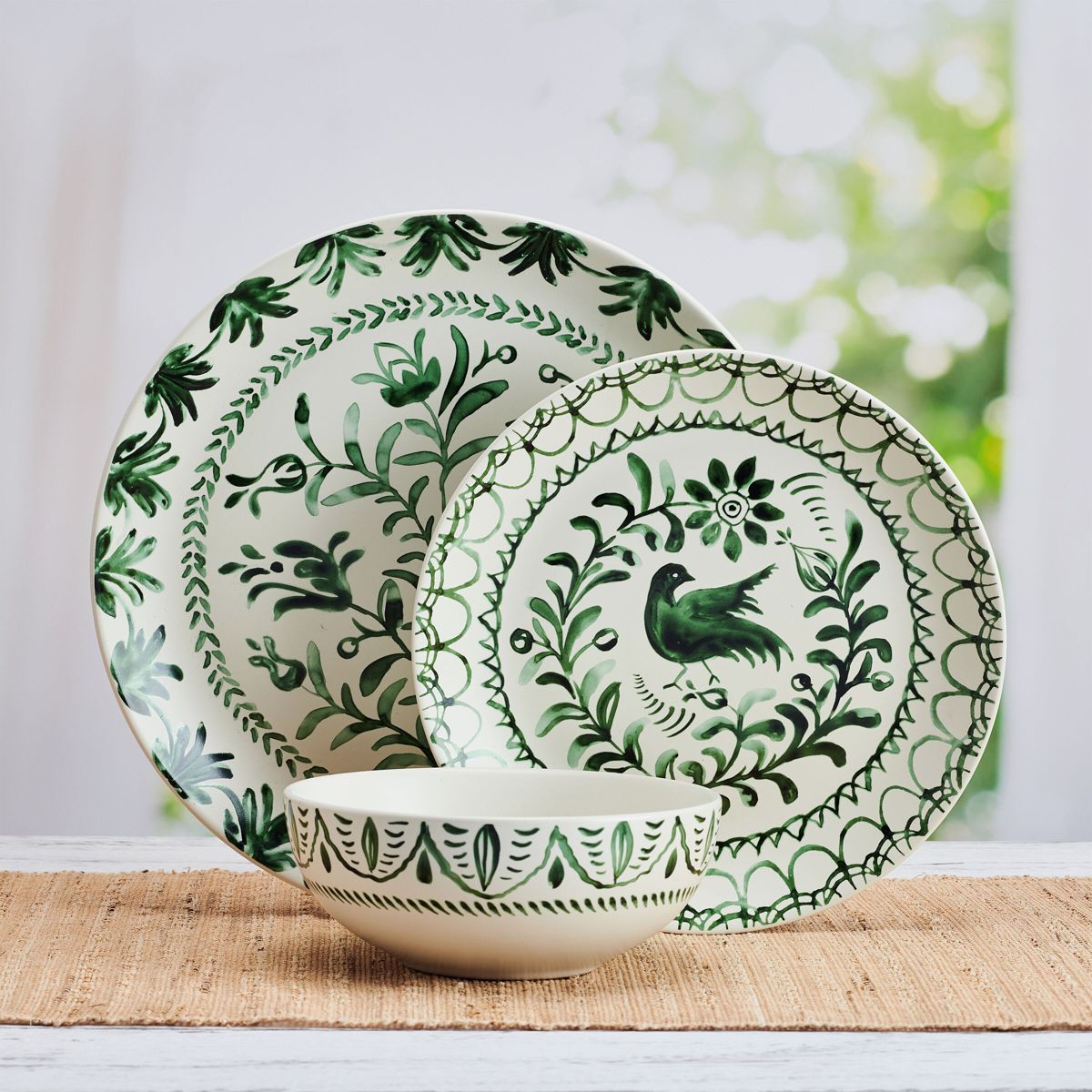 Sicily 12-Piece Dinnerware Set, Green, Service for 4
