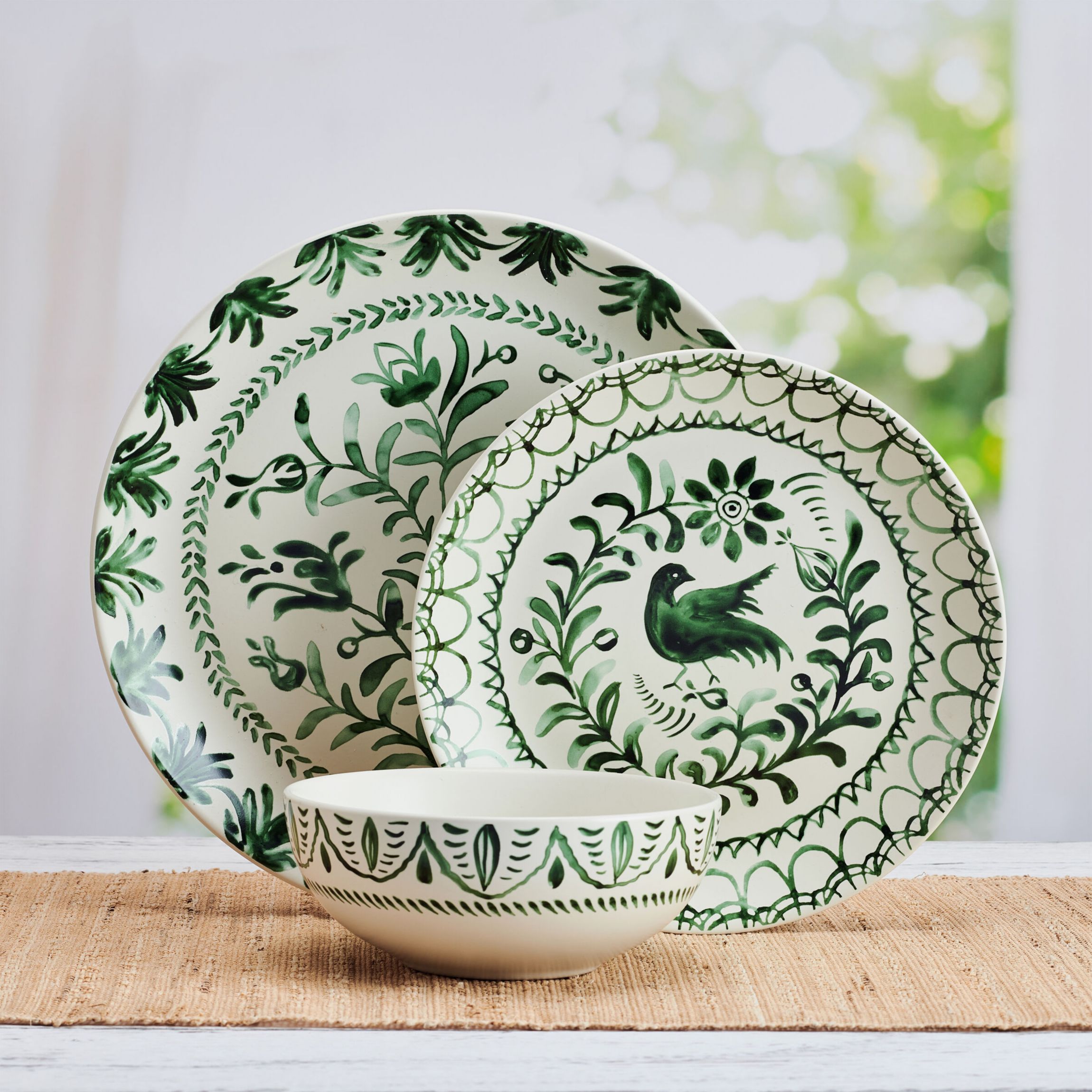 Sicily 12-Piece Dinnerware Set, Green, Service for 4