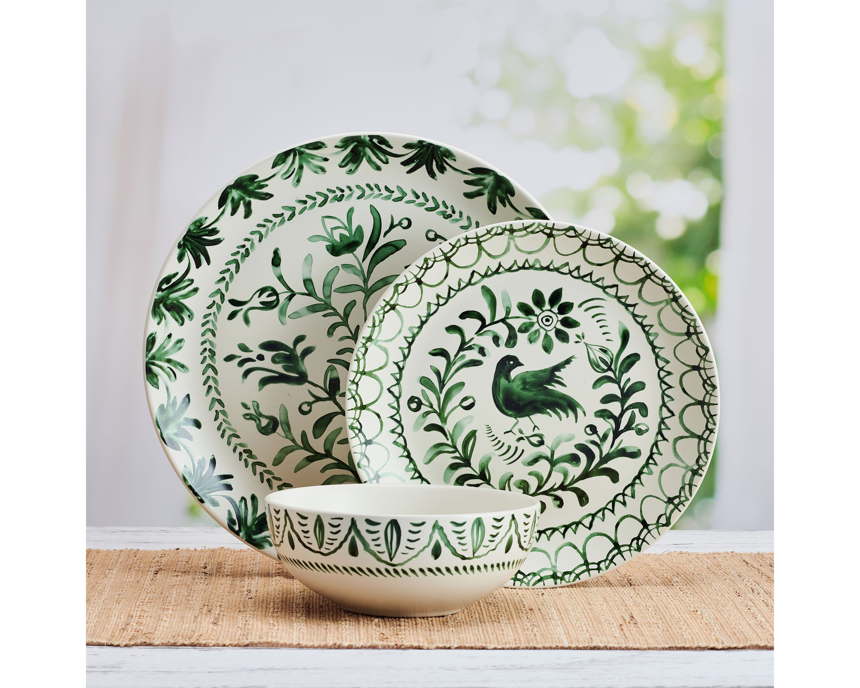 Sicily 12-Piece Dinnerware Set, Green, Service for 4