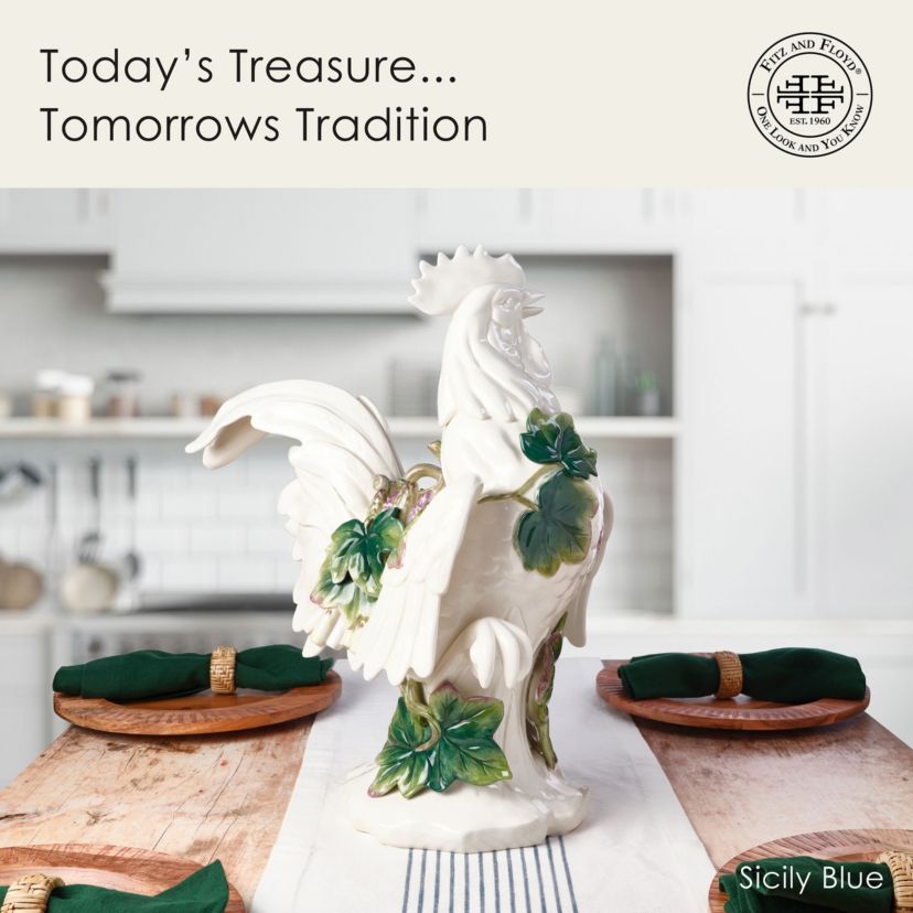 Sicily Green Rooster Figurine, 19 Inch