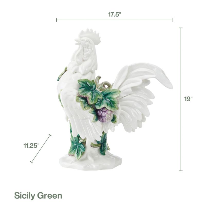 Sicily Green Rooster Figurine, 19 Inch