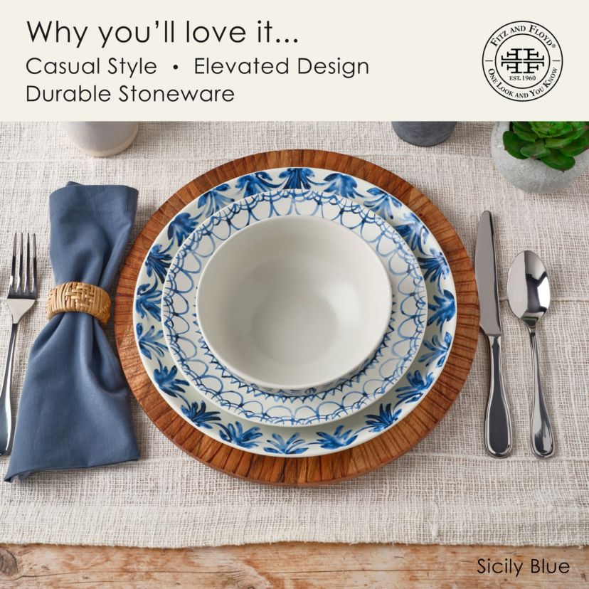 Sicily 12-Piece Dinnerware, Blue