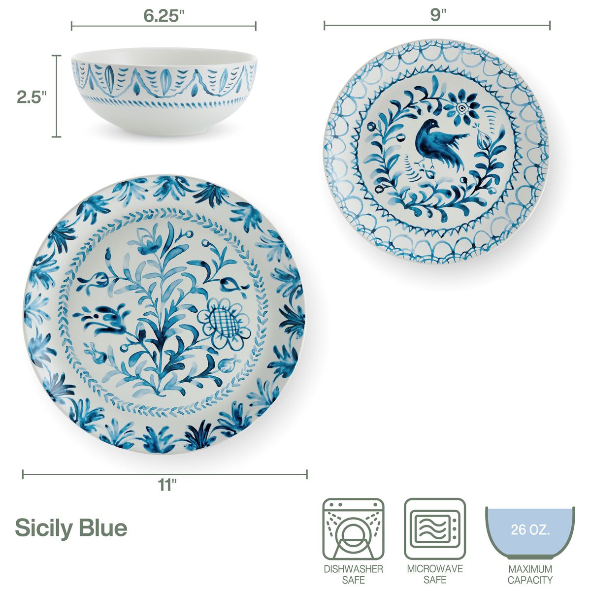 Sicily 12-Piece Dinnerware, Blue