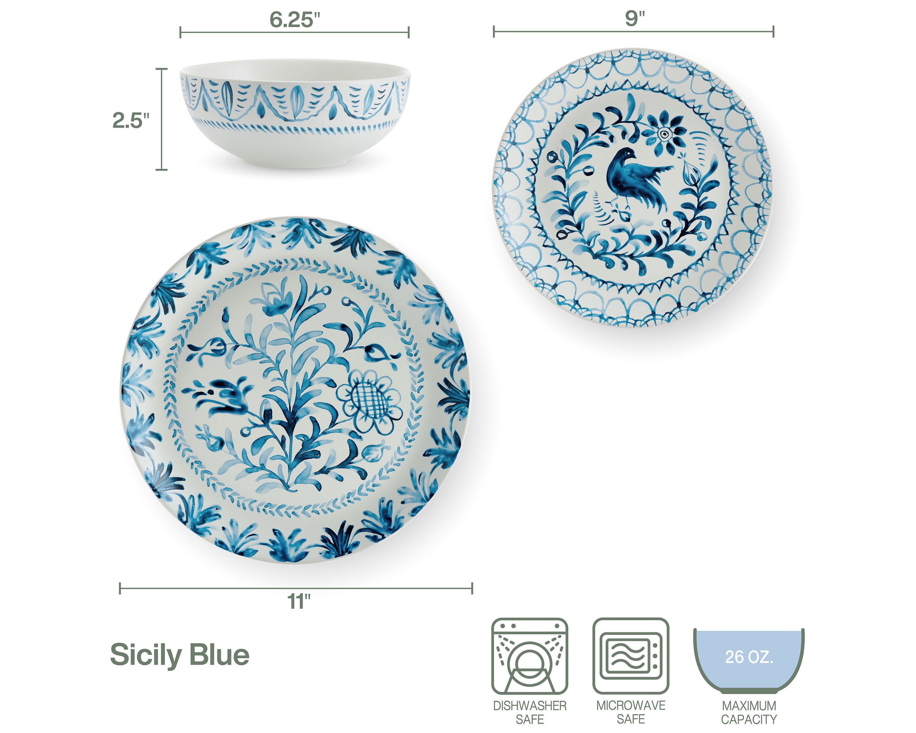 Sicily 12-Piece Dinnerware, Blue