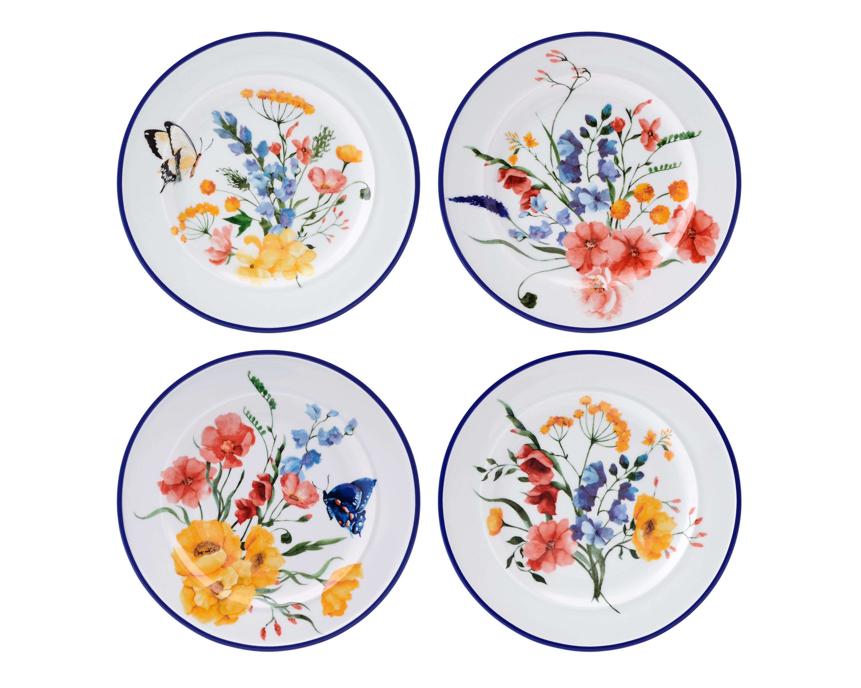 Everyday White Set of 4 Rim Salad Bouquet Plates, Assorted