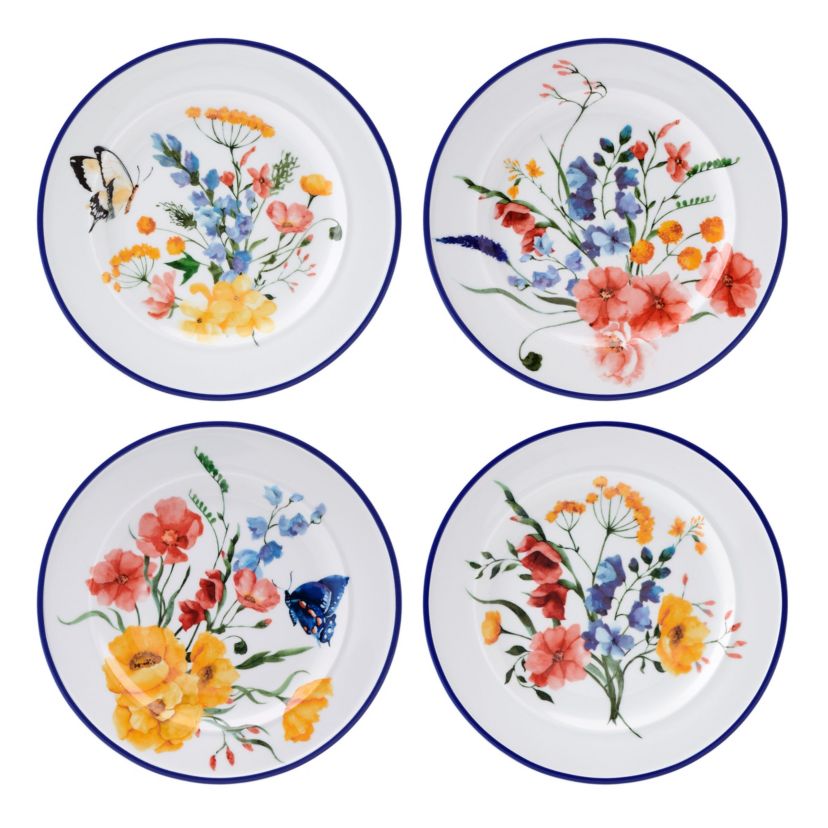 Everyday White Set of 4 Rim Salad Bouquet Plates, Assorted