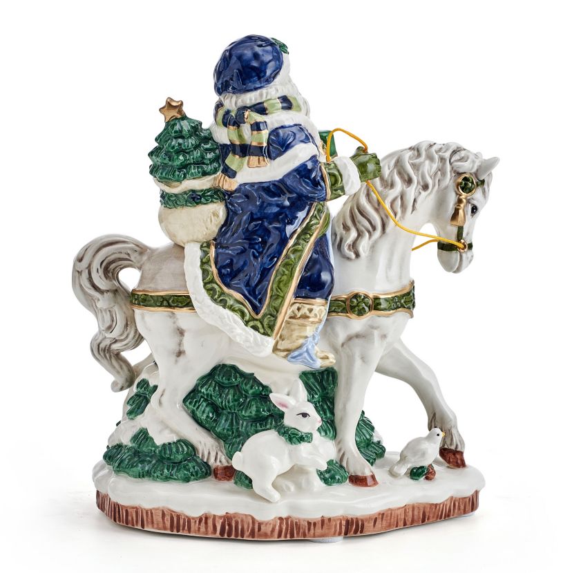 Fitz and Floyd Holiday Musical Santa on Horse Figurine