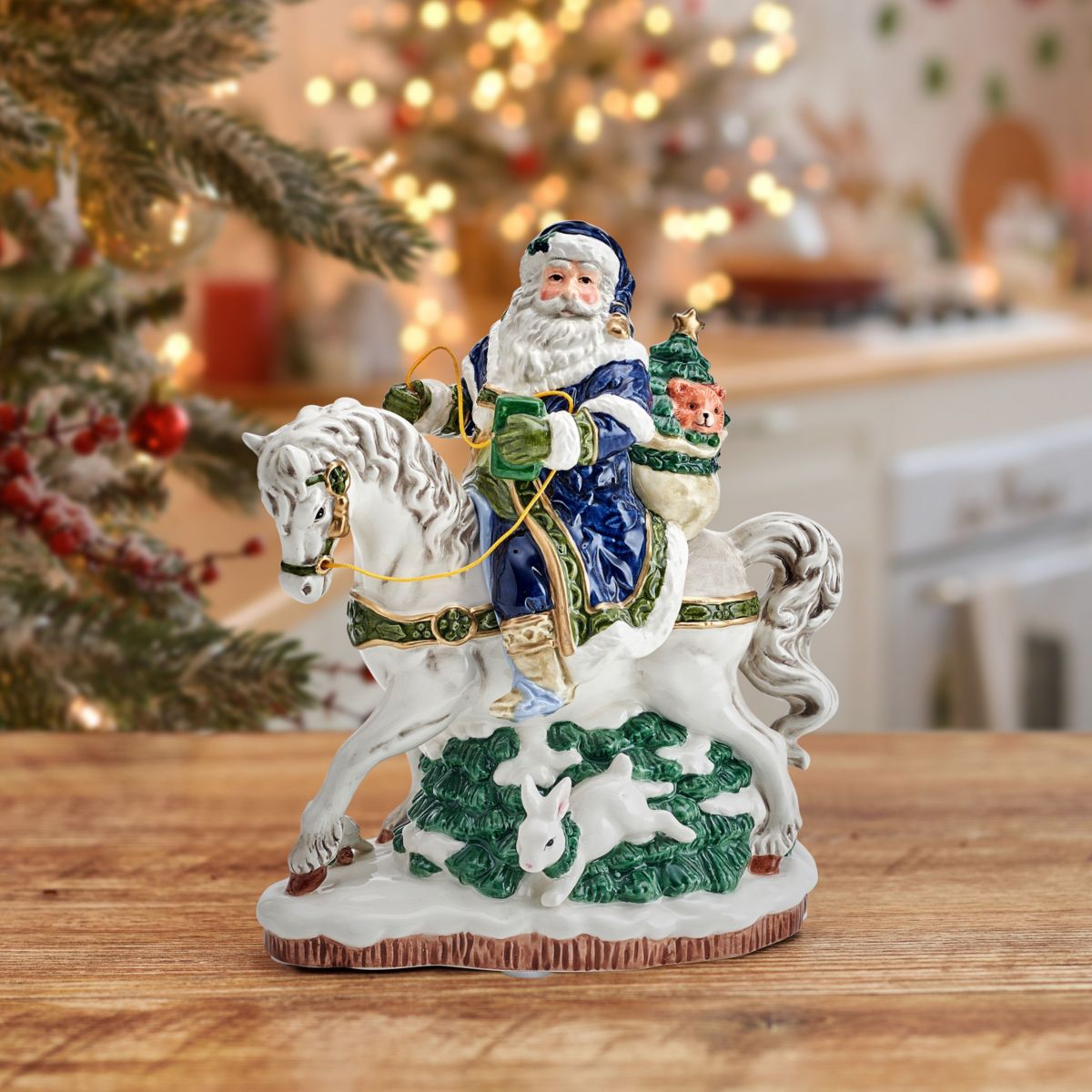 Fitz and Floyd Holiday Musical Santa on Horse Figurine