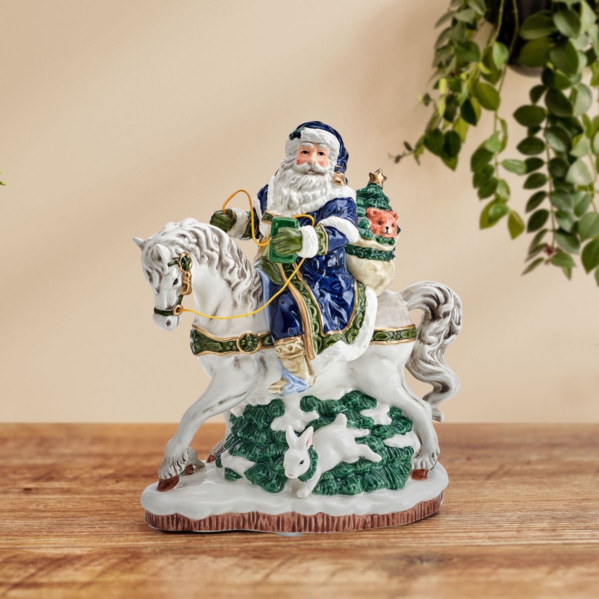 Fitz and Floyd Holiday Musical Santa on Horse Figurine