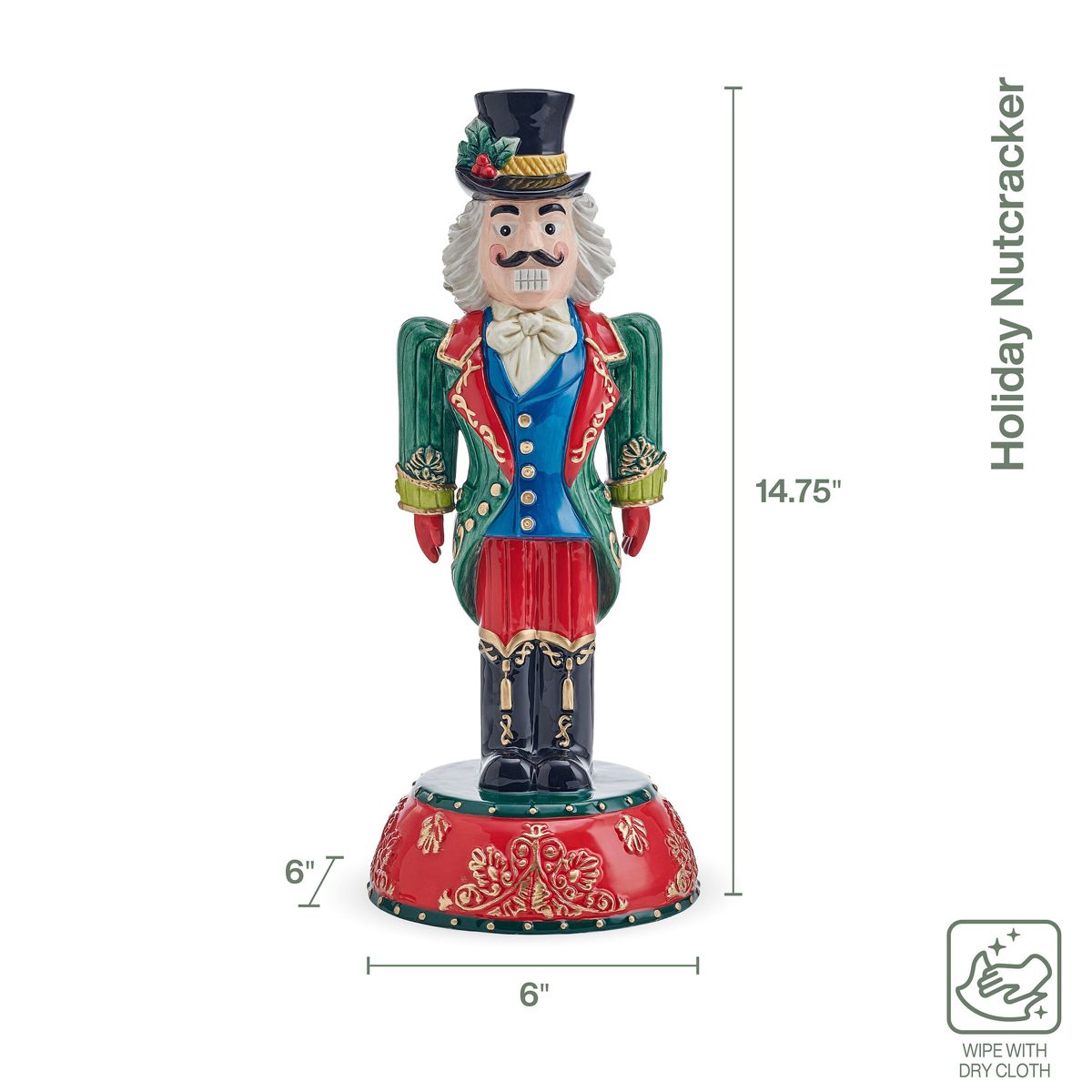 Fitz and Floyd Winsor 14.75-in Holiday Nutcracker Figurine, Green
