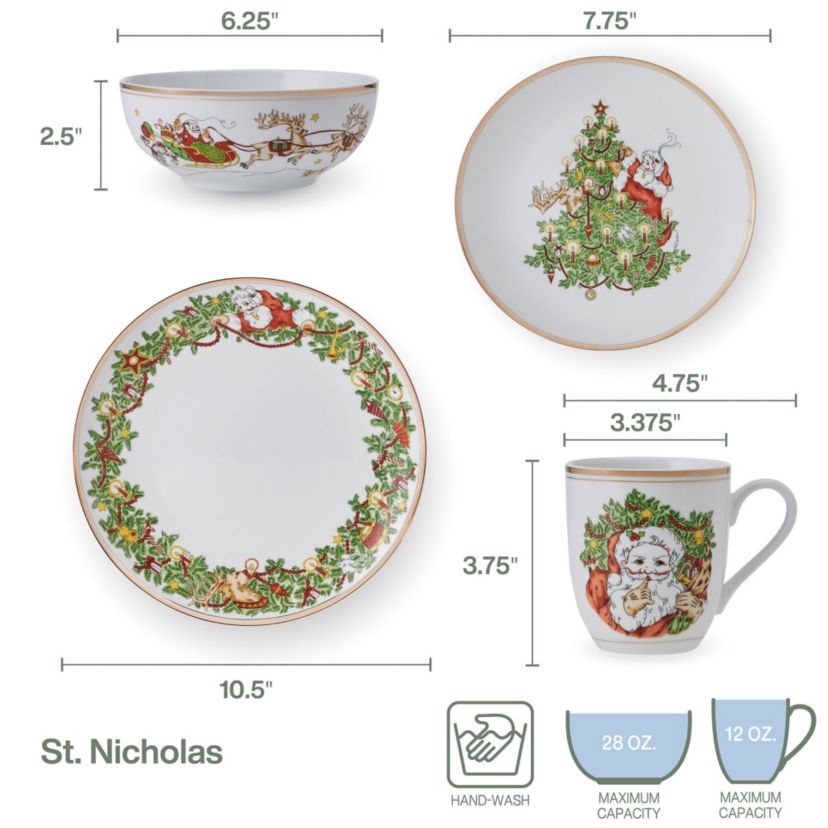 St. Nicholas 16-pc Dinnerware Set, Service for 4, Porcelain