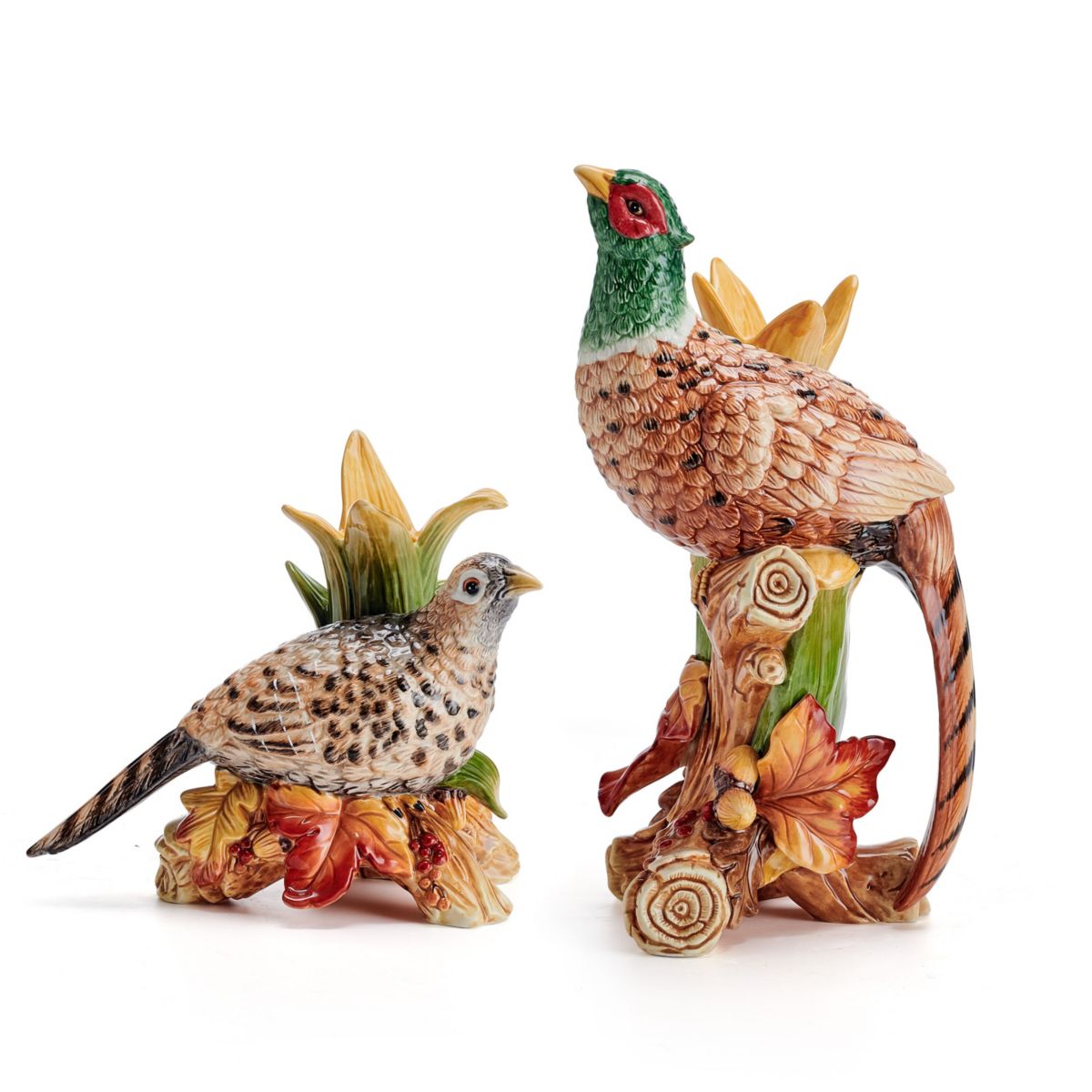 Fitz and Floyd Fall Harvest Pheasant Candleholder Pair