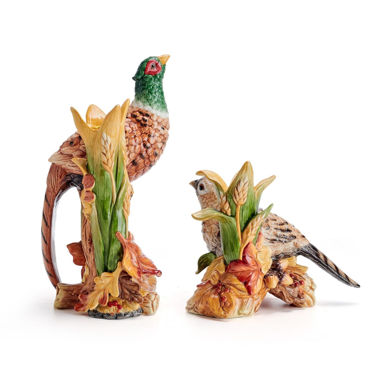 Fitz and Floyd Fall Harvest Pheasant Candleholder Pair