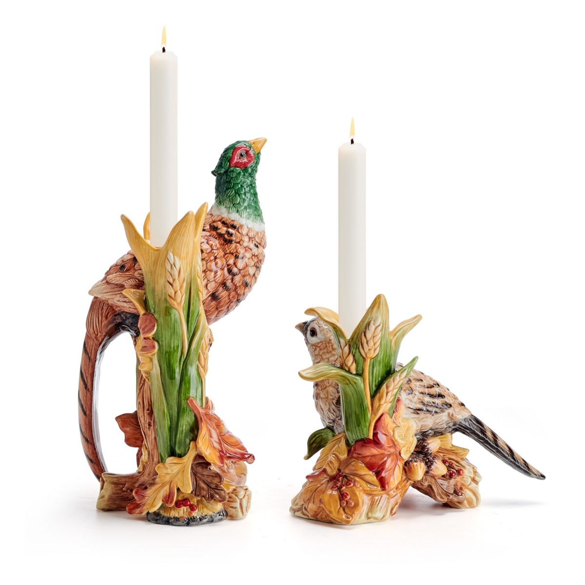 Fitz and Floyd Fall Harvest Pheasant Candleholder Pair