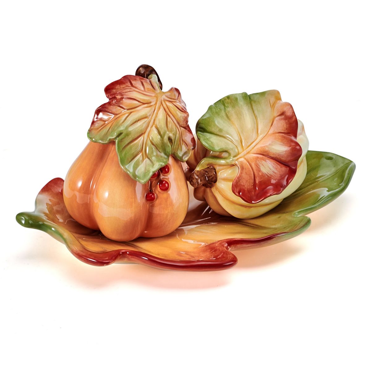 Fall Harvest Salt and Pepper Shaker w/Tray Set