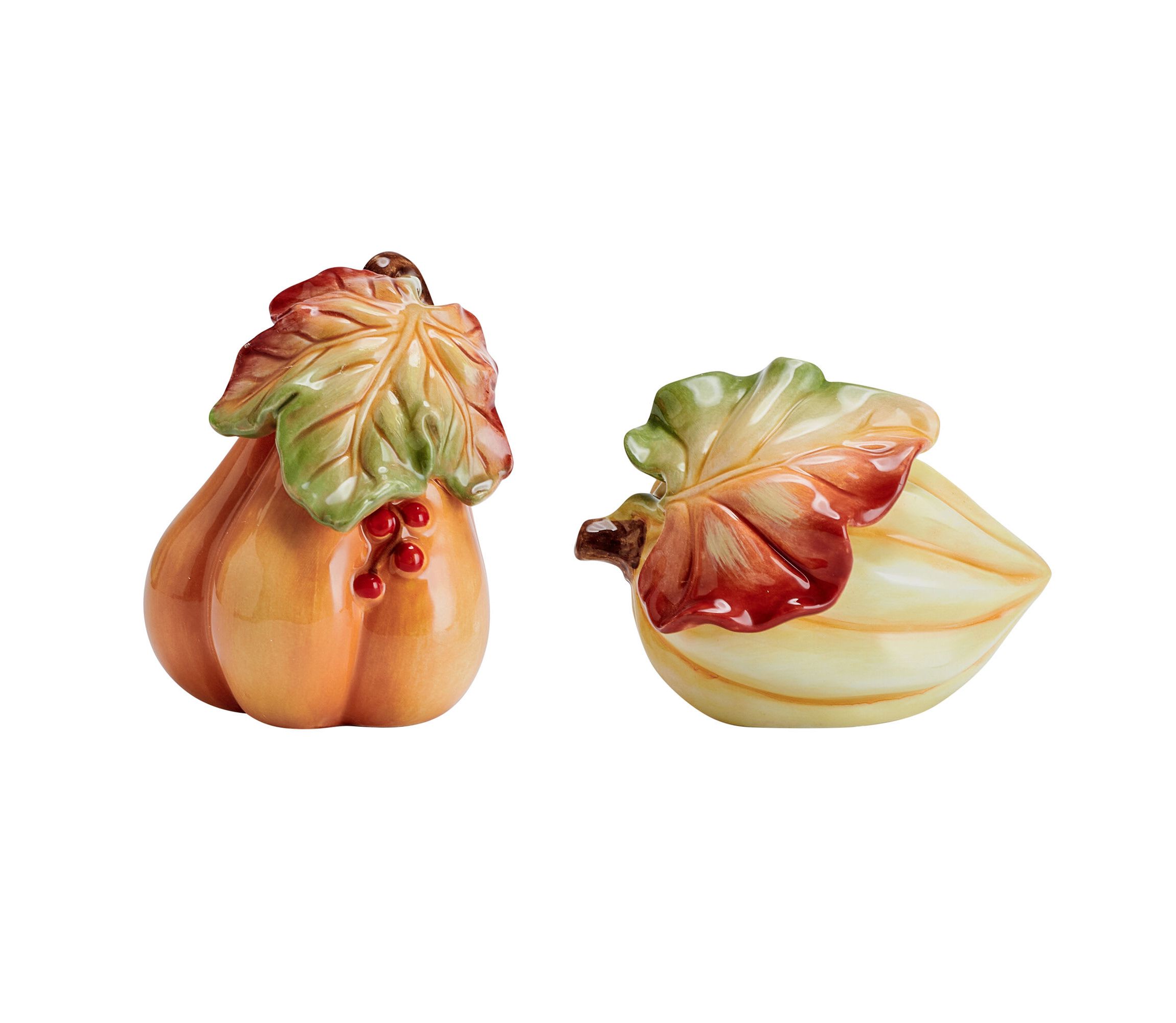 Fall Harvest Salt and Pepper Shaker w/Tray Set