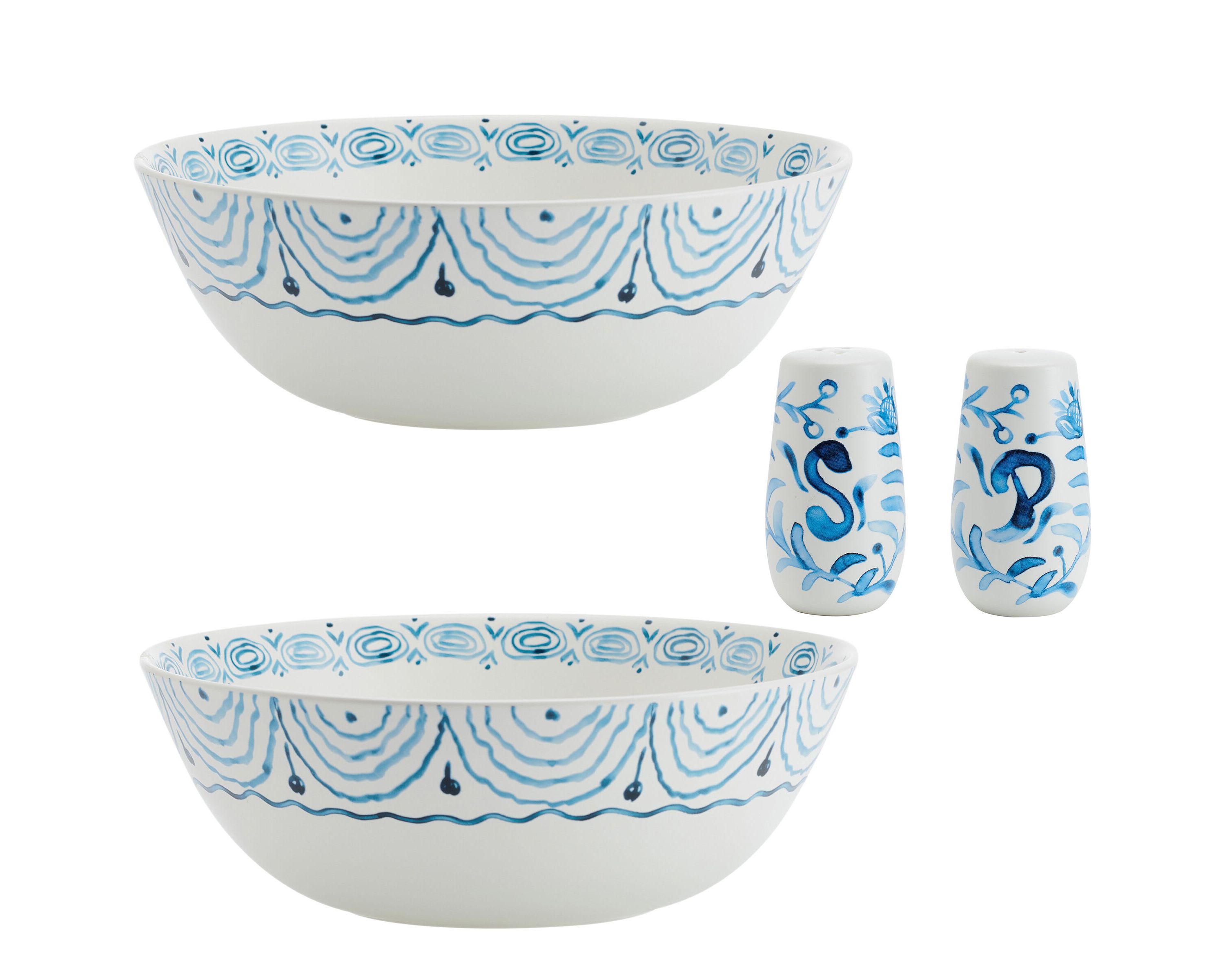 Sicily Blue Serve Bowls Plus Salt and Pepper Set