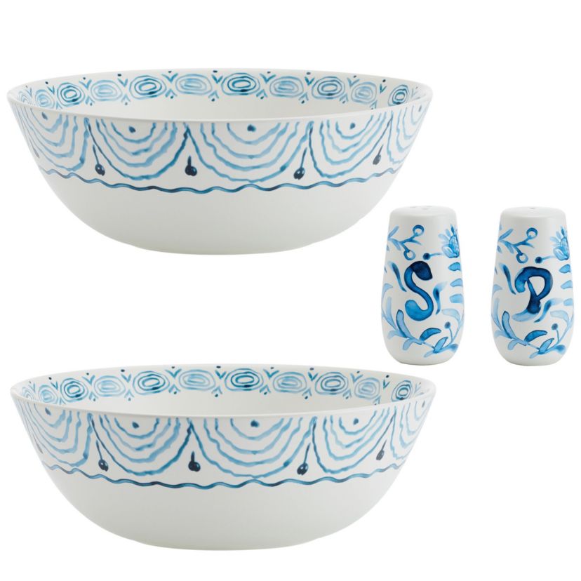 Sicily Blue Serve Bowls Plus Salt and Pepper Set