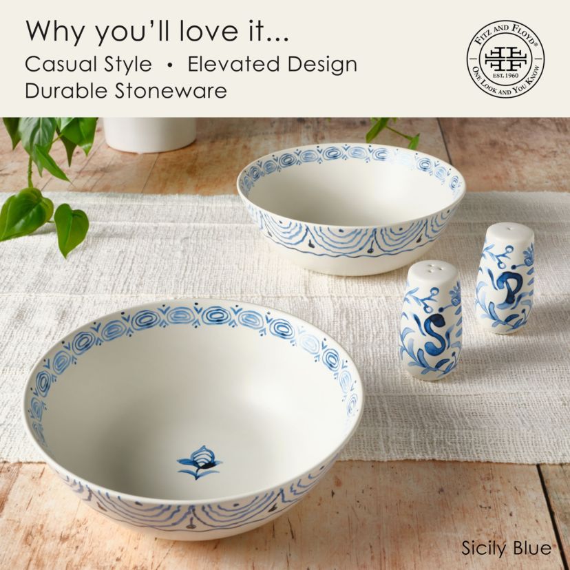 Sicily Blue Serve Bowls Plus Salt and Pepper Set