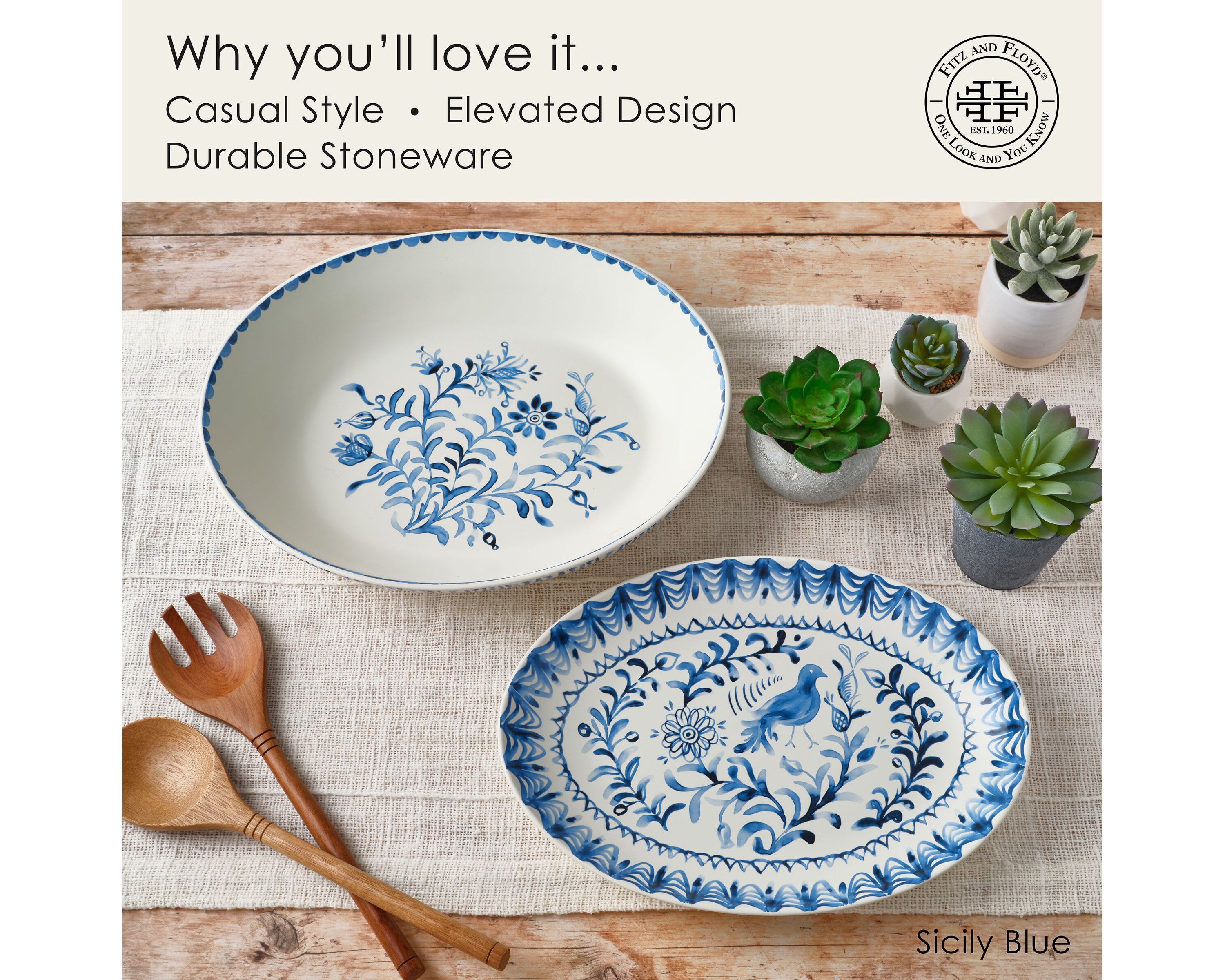 Sicily Blue Serve Bowl and Platter Set