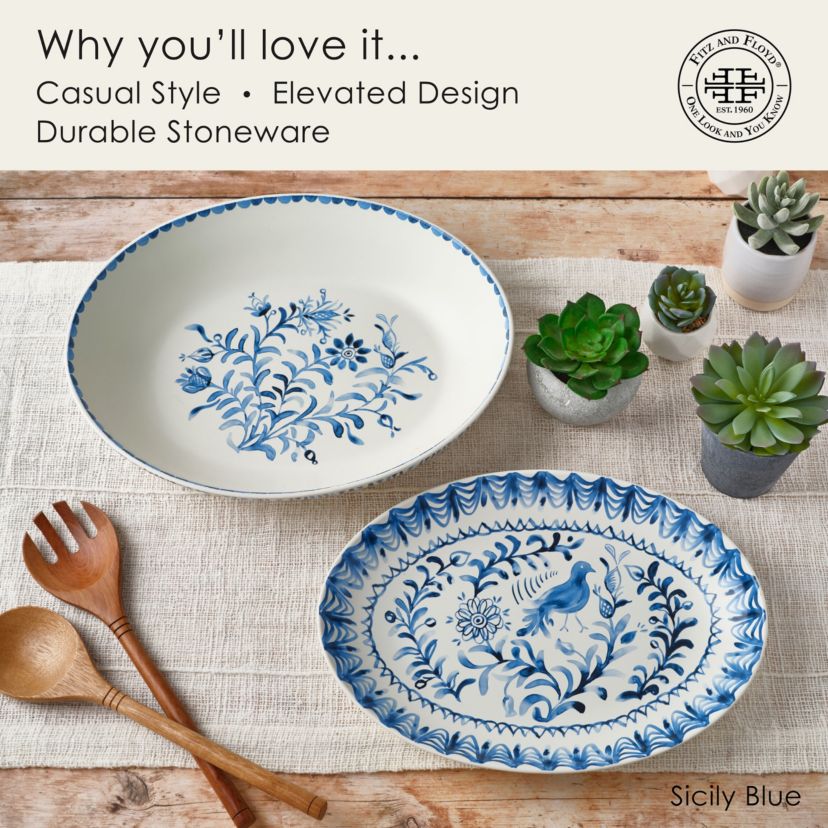 Sicily Blue Serve Bowl and Platter Set