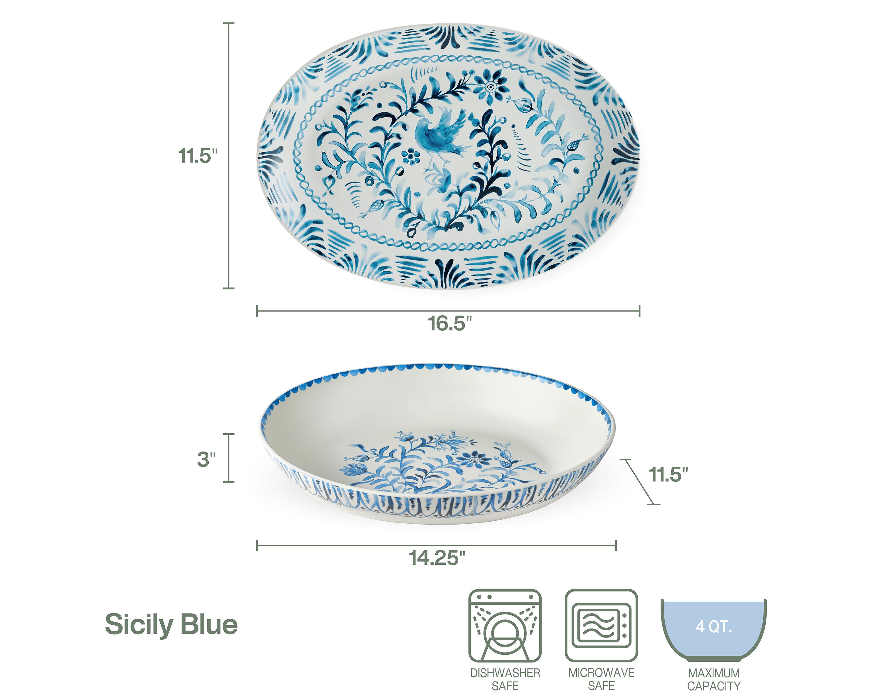 Sicily Blue Serve Bowl and Platter Set