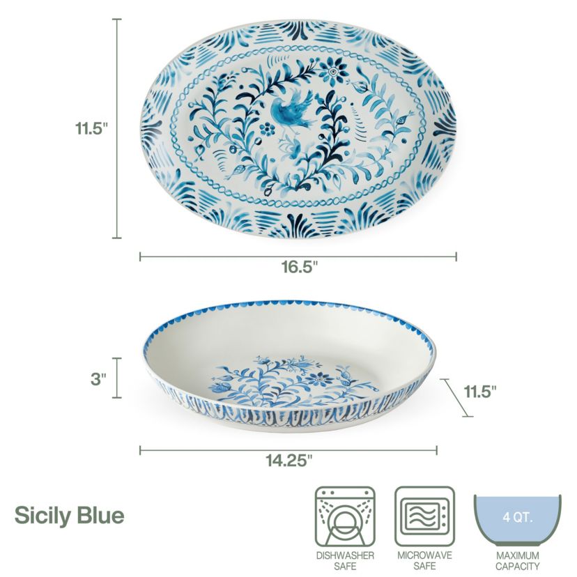 Sicily Blue Serve Bowl and Platter Set